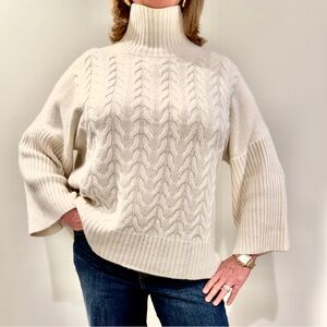 MaxMara Ivory Cashmere Cable Knit Mock Neck Sweater